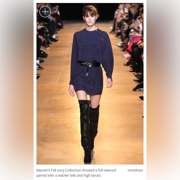 Isabel Marant Beaded Georgette Adele Shirt Dress Navy Blue Runway Fall 2015 - Picture 14 of 16